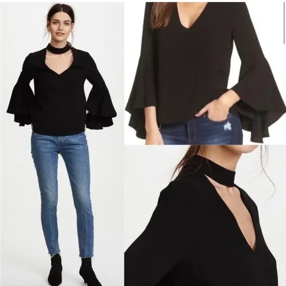 Wayf Black Ruffled Bell Sleeve Blouse - Picture 2 of 10